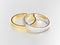 3D illustration two silver and gold eternity band rings