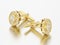 3D illustration two yellow gold metal chrome diamond cufflinks s