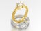 3D illustration two yellow and white gold or silver decorative d