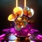 3d illustration of a vase with orchids in neon light generative AI