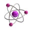 3D illustration violet atom symbol on white background