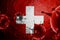 3D ILLUSTRATION VIRUS WITH Switzerland FLAG, CORONAVIRUS, Flu coronavirus floating, micro view, pandemic virus infection, asian fl