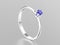 3D illustration white gold or silver traditional solitaire engagement ring with sapphire with reflection