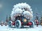 3d illustration of winter christmas tree scene. Christmas celebration