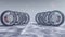 3d illustration Winter tires on a with falling snow background of snow storm, snowfall and slippery winter road. Winter