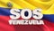 3D illustration with word SOS written on dices and flag of Venezuela waving in background.