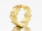 3D illustration yellow gold decorative curve out flowers and hearts ring