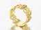 3D illustration yellow gold decorative curve out flowers and hearts ring