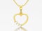 3D illustration yellow gold diamond heart necklace on chain