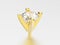 3D illustration yellow gold peg head diamond setting