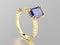 3D illustration yellow gold sapphire decorative ring with reflect