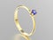 3D illustration yellow gold traditional solitaire engagement ring with sapphire with reflection