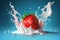 3D ilustration, strawberry in thick paint splashes on colorful background, generative ai
