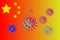 3D image of coronavirus, gradient shades of orange and yellow