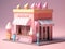 3D image isometric view of pastel colored ice cream shop.