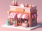 3D image isometric view of pastel colored ice cream shop.