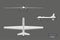 3d image of military drone. Top, front and side view. Army aircraft for intelligence and attack