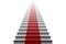 3d image of red carpet on white stair. stairs red