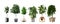 3d images of various types of plants in plant pots as a set.