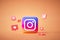 3D Instagram application logo background. Instagram social media platform