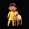 3D Islamic Young Boy Holding Goat On Black
