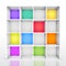 3d isolated Empty colorful bookshelf