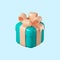 3d isolated vector gift box cartoon design element. Isolated blue surprise giftbox on light background