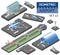 3d isometric airport and city map constructor elements isolated