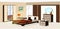 3d isometric bedroom design. Vector illustration of Modern isometric bedroom furniture.
