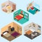 3d Isometric bedroom vector set