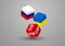 3D isometric bet Dice with Ukraine and Russia flag pattern, Pray Peace and Stop war crisis concept design illustration isolated on