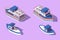 3d isometric big and small boat and barge.