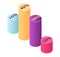 3D isometric cylindrical bar graph with percentages. Colorful data visualization with four bars. Financial report and