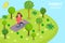 3D Isometric Flat Vector Conceptual Illustration of Forest Bathing