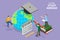 3D Isometric Flat Vector Conceptual Illustration of Global Study Abroad