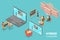 3D Isometric Flat Vector Conceptual Illustration of Hybrid Classroom