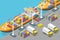 3D Isometric Flat Vector Conceptual Illustration of Maritime Port