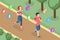 3D Isometric Flat Vector Conceptual Illustration of Morning Jogging