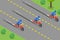 3D Isometric Flat Vector Conceptual Illustration of Motorcycle Braking Distance