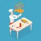 3D Isometric Flat Vector Illustration of Pizza Making