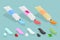 3D Isometric Flat Vector Set of Toothpaste Of Different Tastes