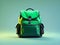 3d isometric green and black school bag on gradient background
