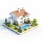 3d Isometric Home And Garden Rendering On White Background