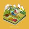 3d isometric infographic for adorable farm landscape