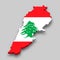 3d isometric Map of Lebanon with national flag.