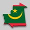 3d isometric Map of Mauritania with national flag.