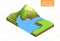 3d isometric map with transitions of vertices. Colorful flat landscape. Travel, tourism, navigation and business background