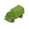 3D Isometric military truck. Green cargo vehicle. Armored toy ca