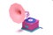 3d isometric pink gramophone front view for classic music.