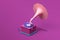 3d isometric pink gramophone front view for classic music.